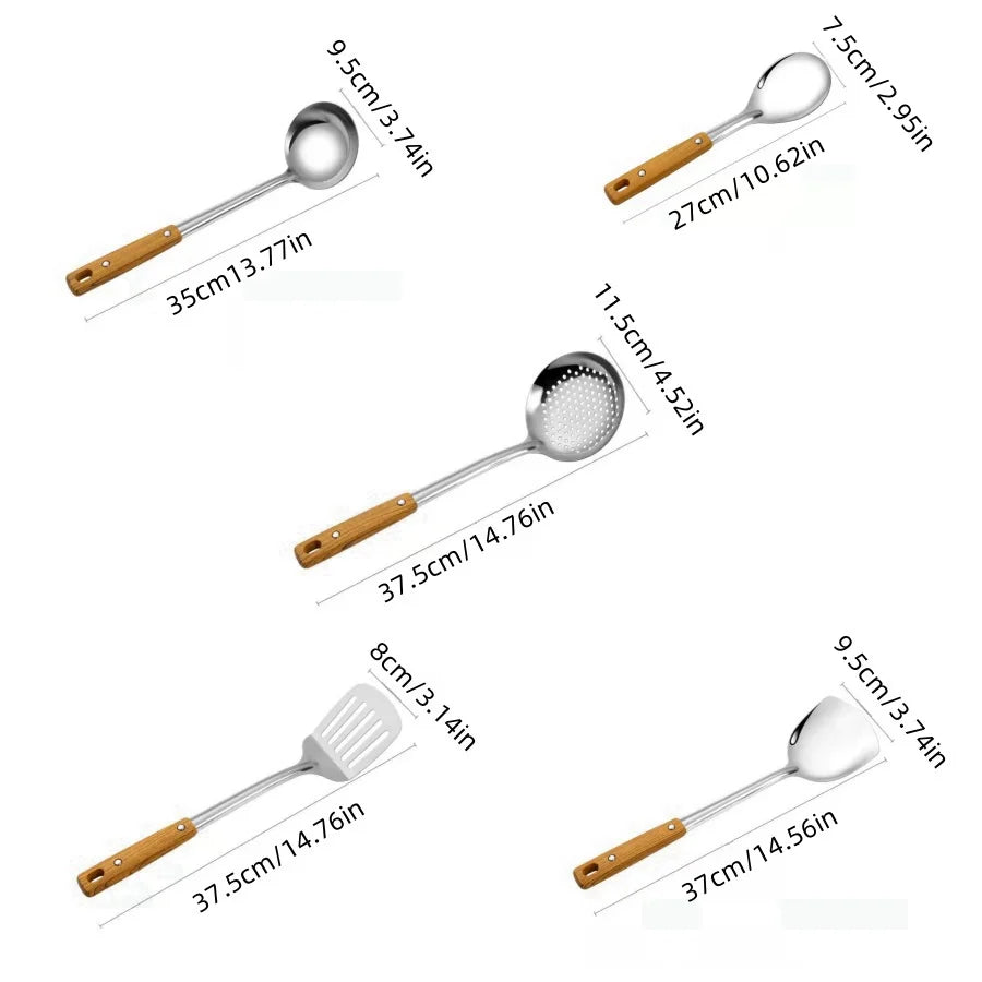 Edelstahl Küchengeschirr Set mit Griff in Holzoptik für Kochen