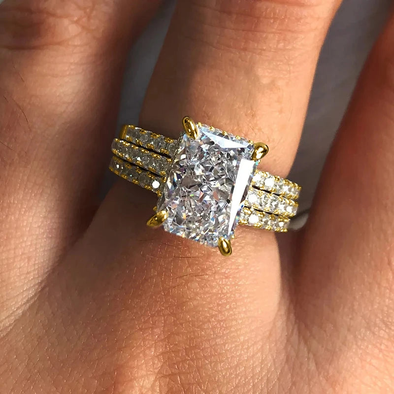 3-teiliges geometrisches Ring-Set mit Zirkonia für Damen elegant
