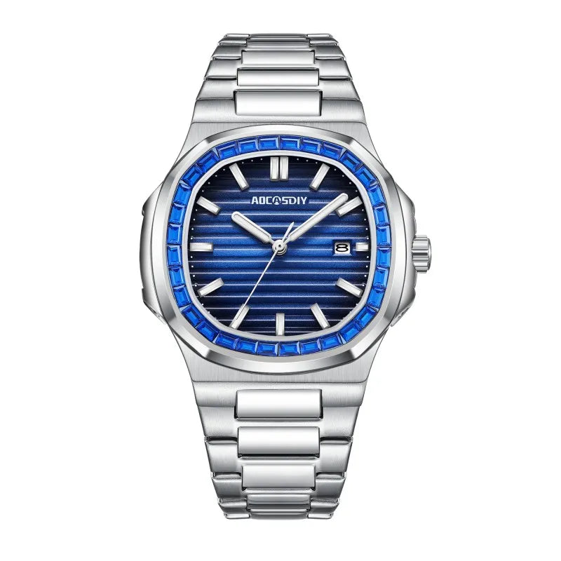 Herren Business Uhr mit Strass wasserdicht leuchtend und Kalender