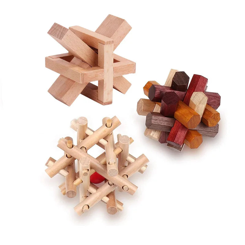 Klassisches 3-teiliges Holzpuzzle für Gehirnjogging