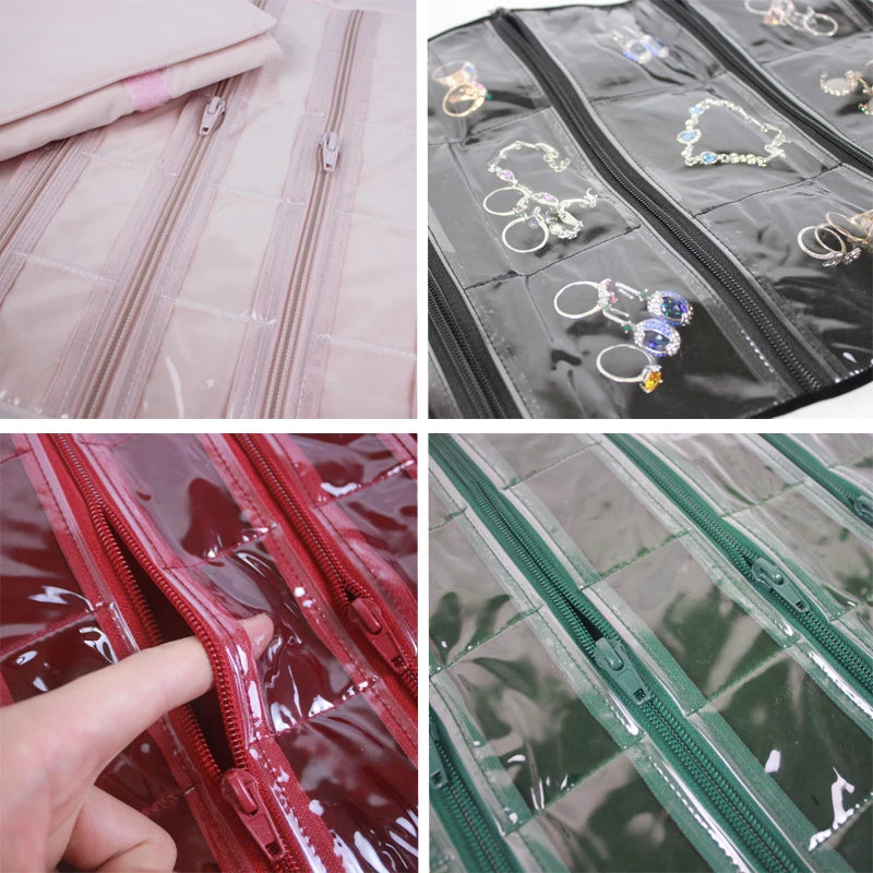 Faltbarer Schmuck Organizer aus Samt mit Reißverschluss für Reisen