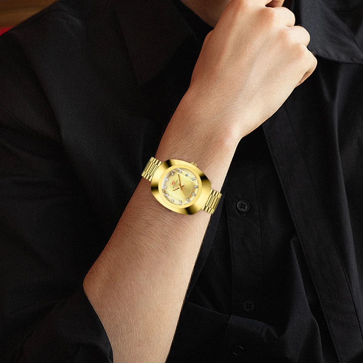 Herrenuhr Quarz Edelstahl Elegant Oval Wasserdicht Stoßfest