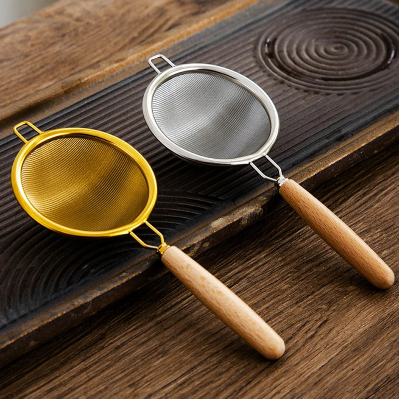Edelstahl Teesieb mit langem Holzgriff Wiederverwendbarer Tee Filter