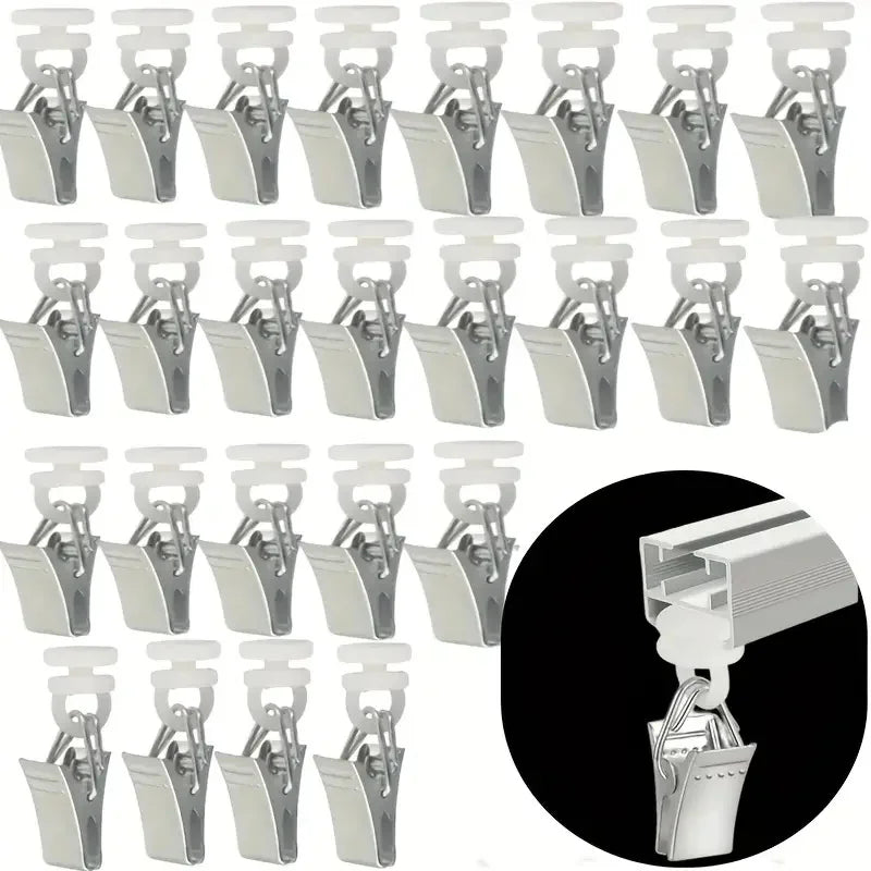 30 teiliges Set Metallvorhangklammern mit Nylonrollen für Schienen