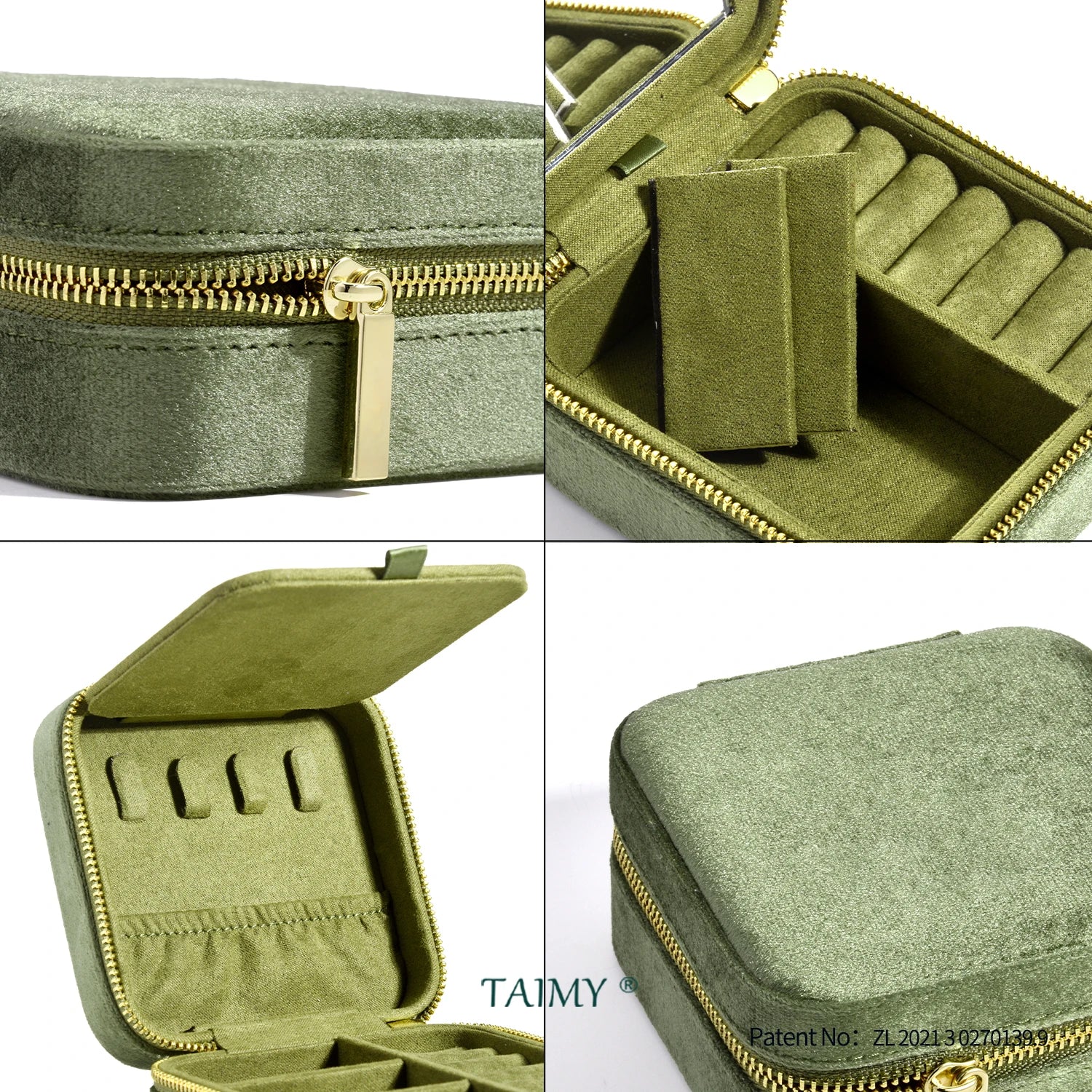 TAIMY Vintage Samt Reise-Schmuckbox Grün mit Spiegel Organizer