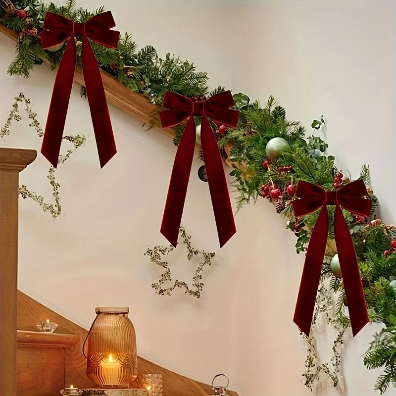 10er Set festliche Samt-Weihnachtsschleifen für Baum & Deko