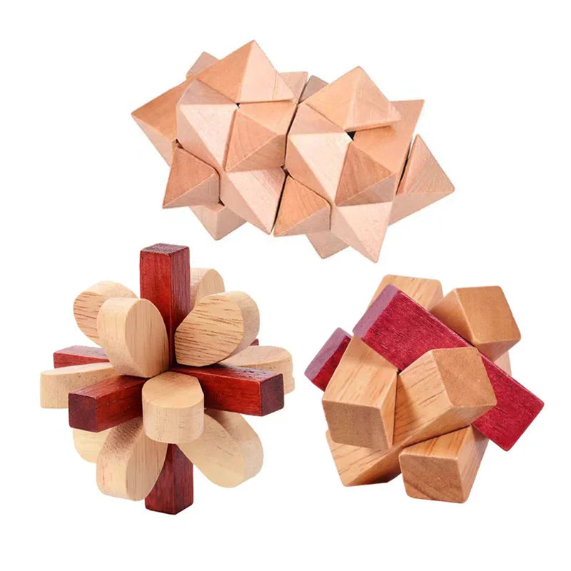 Klassisches 3-teiliges Holzpuzzle für Gehirnjogging