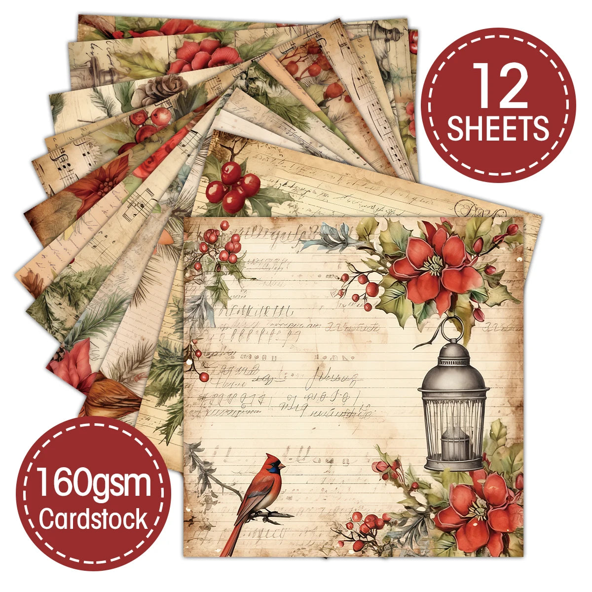 12 Blatt Retro Weihnachts Scrapbook Papierset mit Hello Santa Design