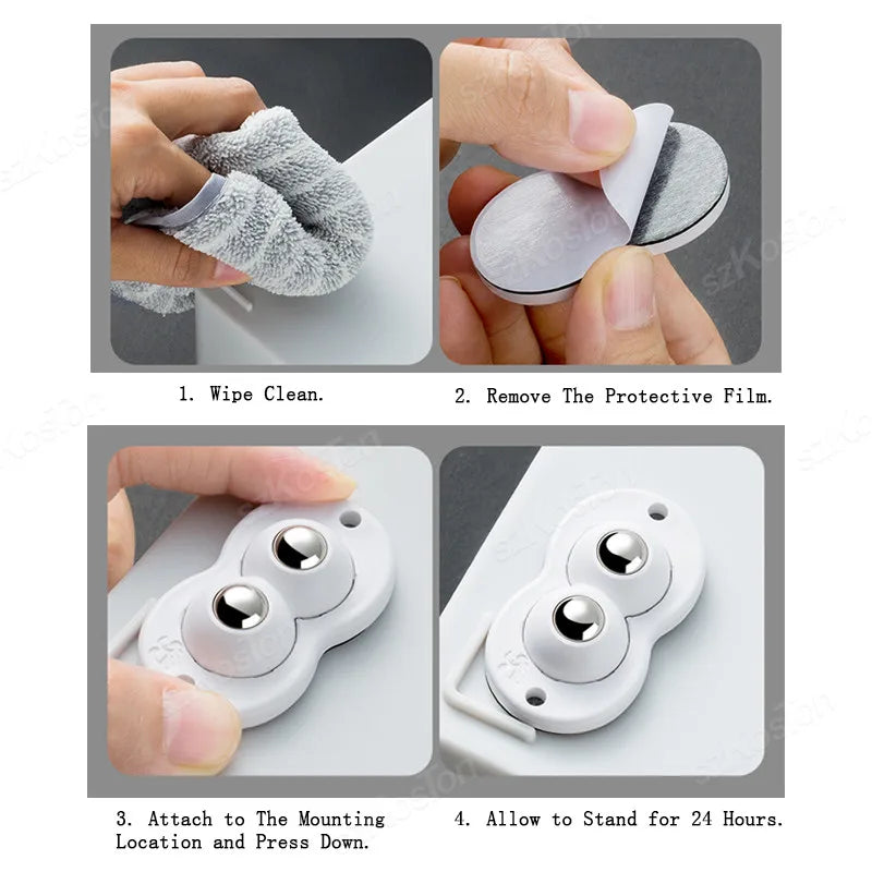 Selbstklebende Mini Lenkrolle aus ABS mit Stahl- oder Nylonkugeln, 360° Drehbar