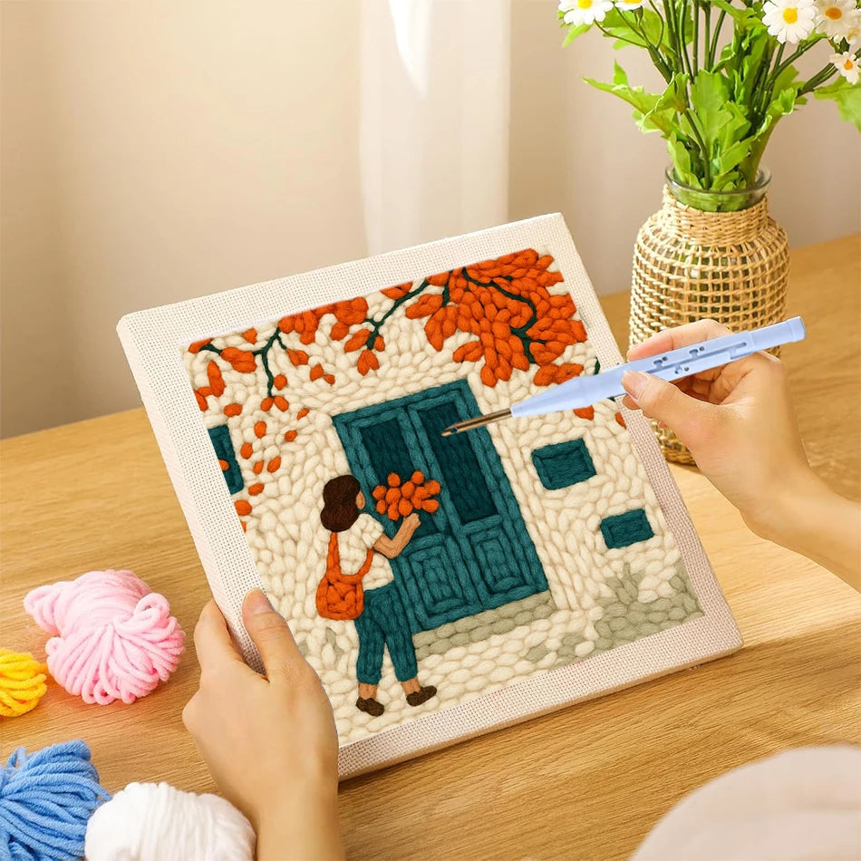 DIY Punch Needle Starter Kit mit Rahmen und niedlichem Tiermuster