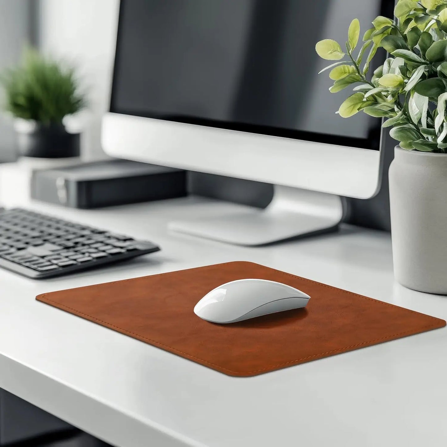 2er Set Leder-Mauspads mit genähtem Rand für komfortables Arbeiten