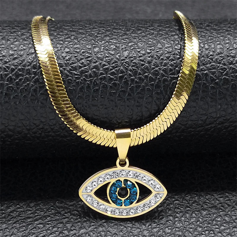 Eleganter Kristall Choker mit Evil Eye Design aus Edelstahl