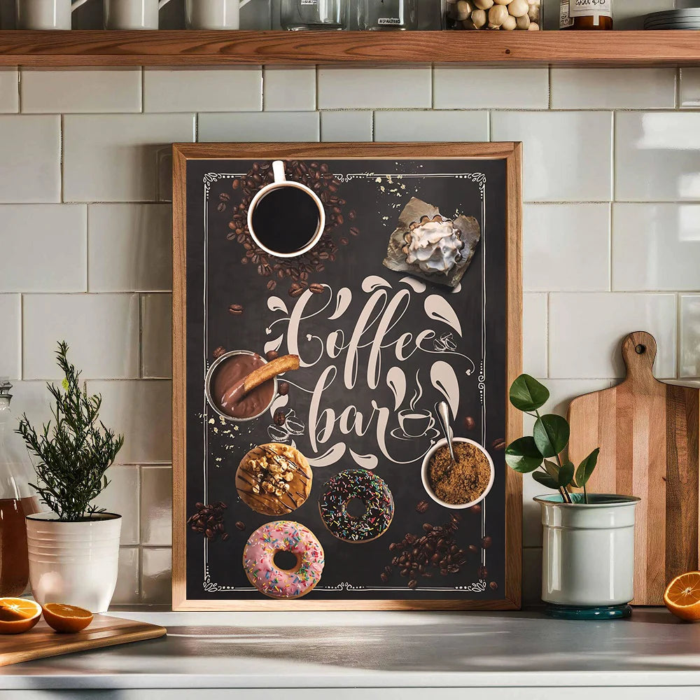 Kaffeetasse Poster Nordic Drucke Kaffee Bäckerei Kuchen Pizza Tafeln Leinwand Malerei Bilder für Cafe Shop Home Küche Dekor