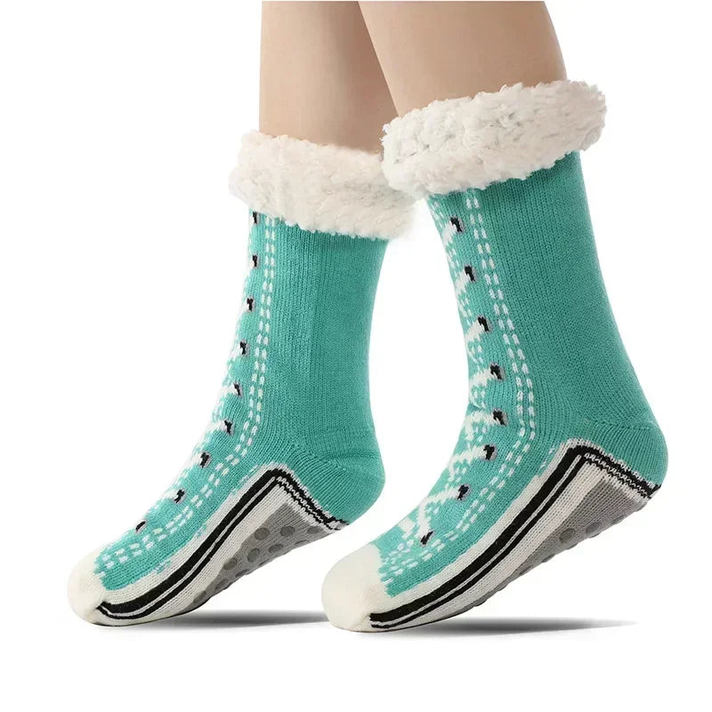 2er Set flauschige Damen Thermo-Socken rutschfest warm Plüsch Weihnachten