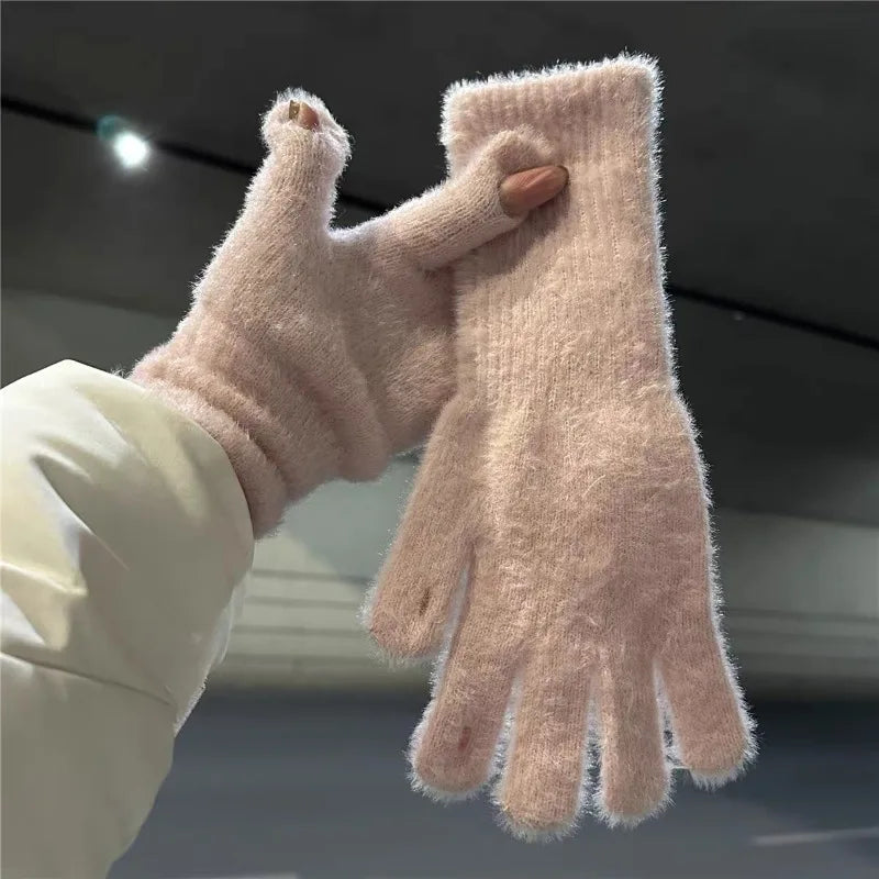 Warme Gestrickte Damen Handschuhe mit Nerz Wolle Schutz