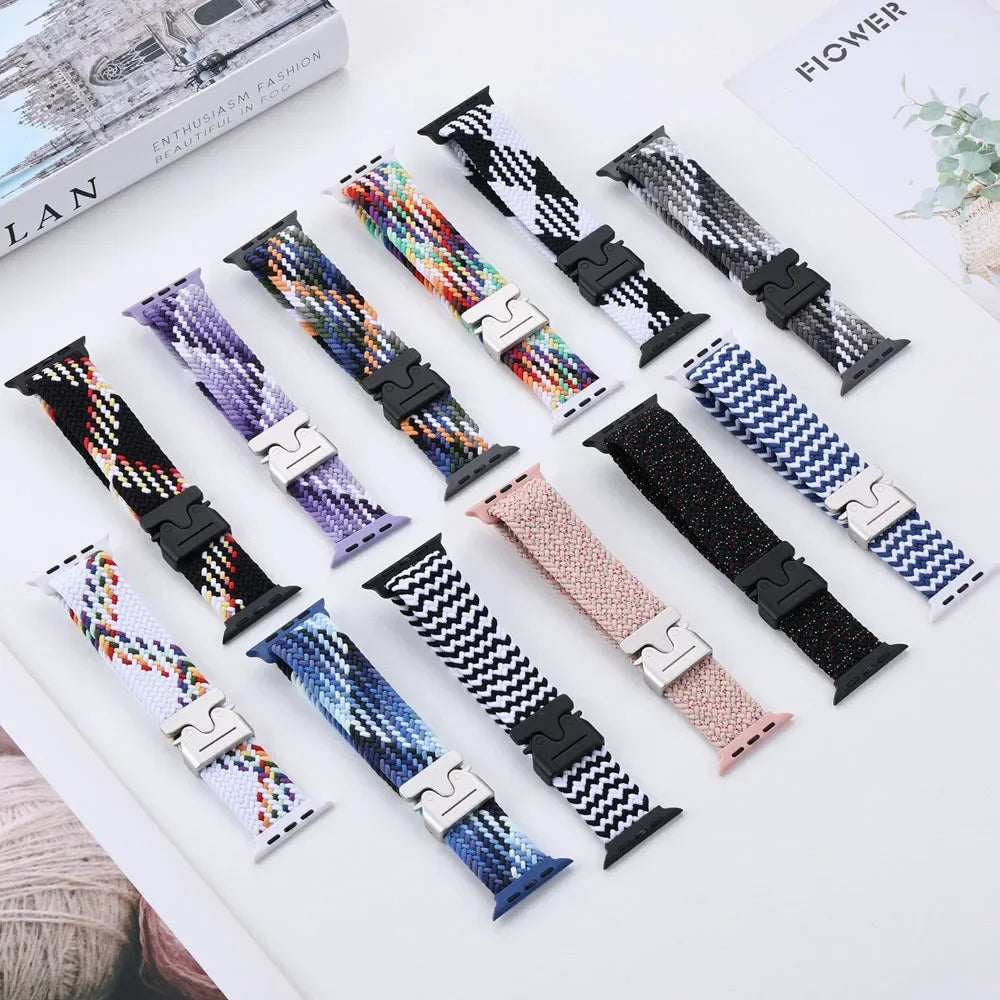 Geflochtenes Fallschirm-Nylonarmband mit Metallverschluss für Smartwatches