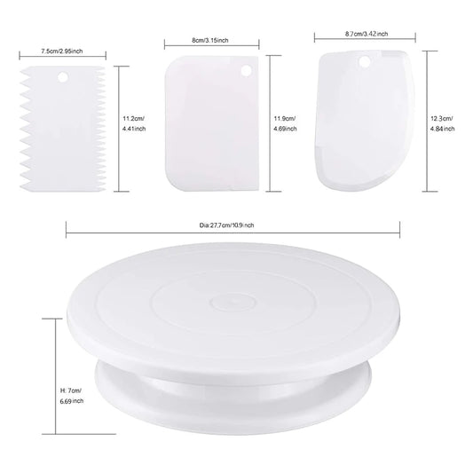 7-teiliges Kuchen-Deko-Set mit drehbarem Plattenspieler, Glätter, Nivellierer