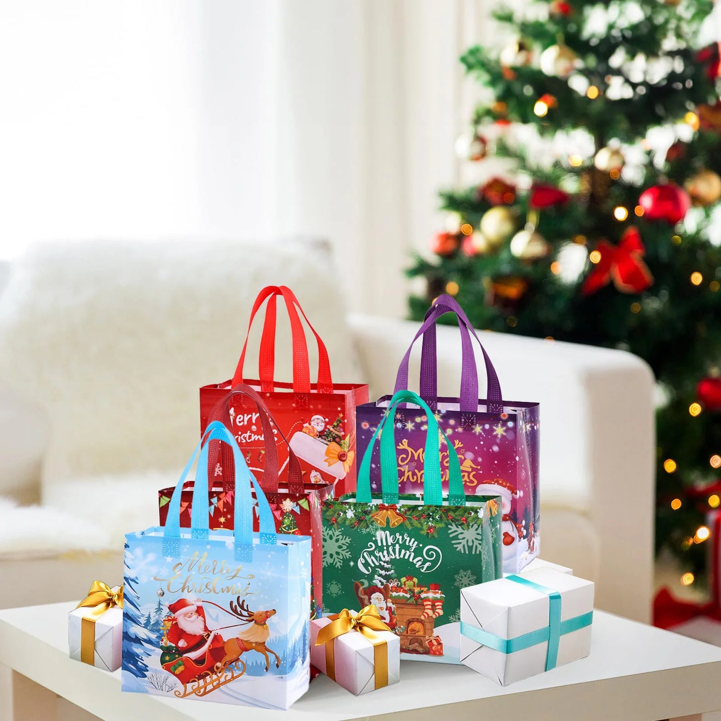 5 oder 10 Stück wiederverwendbare Weihnachtsgeschenktüten aus Vliesstoff