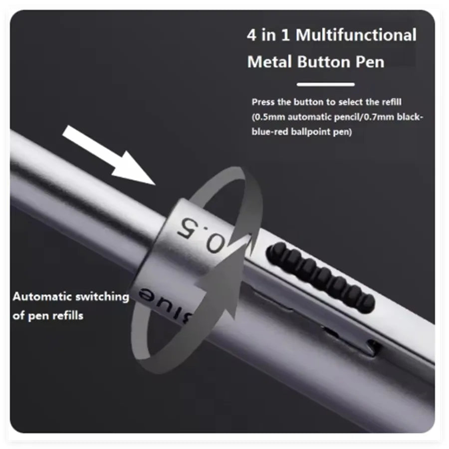 4-in-1 Multifunktions-Luxusstift Metall 3-farbiger Kugelschreiber Druckbleistift