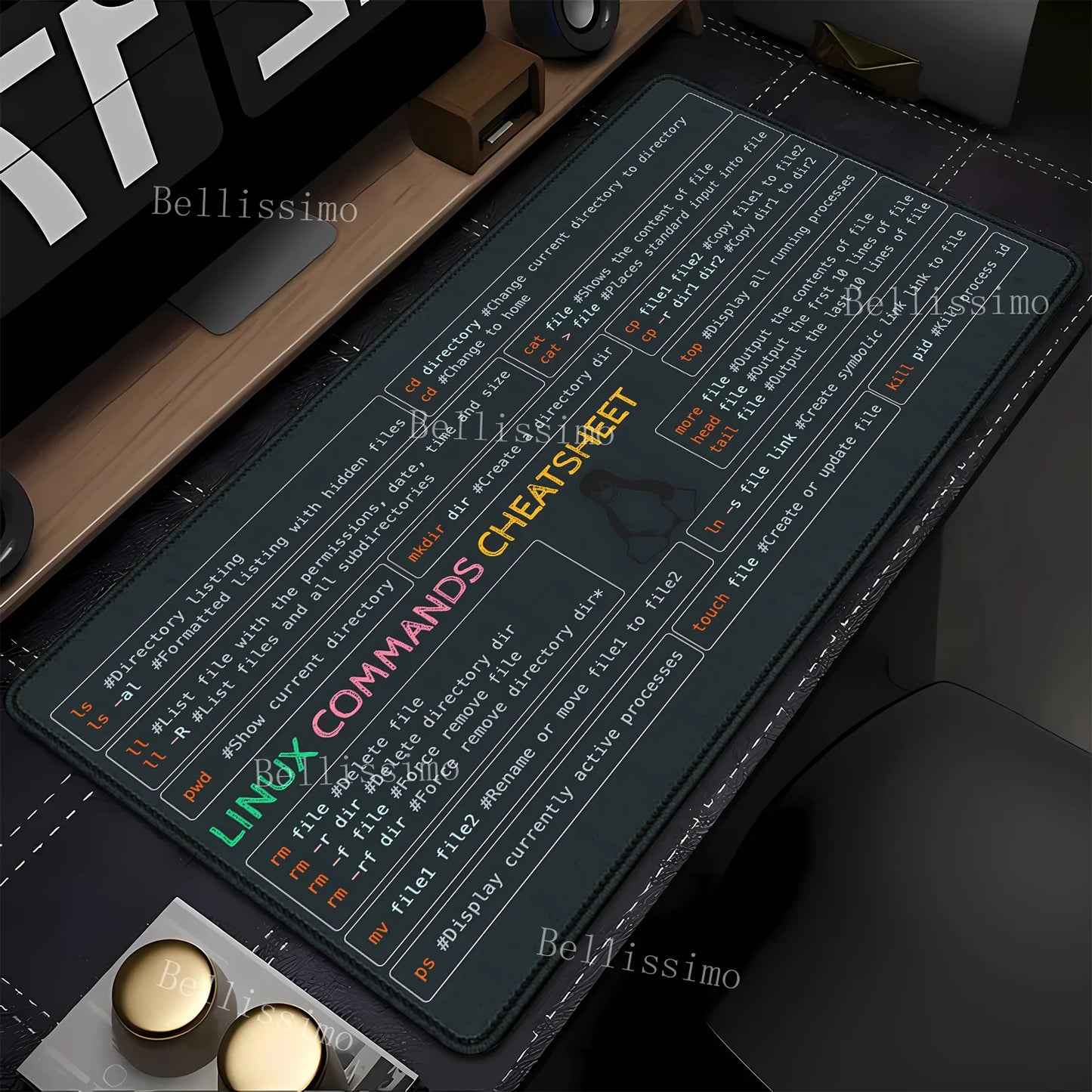 Rutschfestes großes Mauspad mit Linux Kommandos für Programmierer