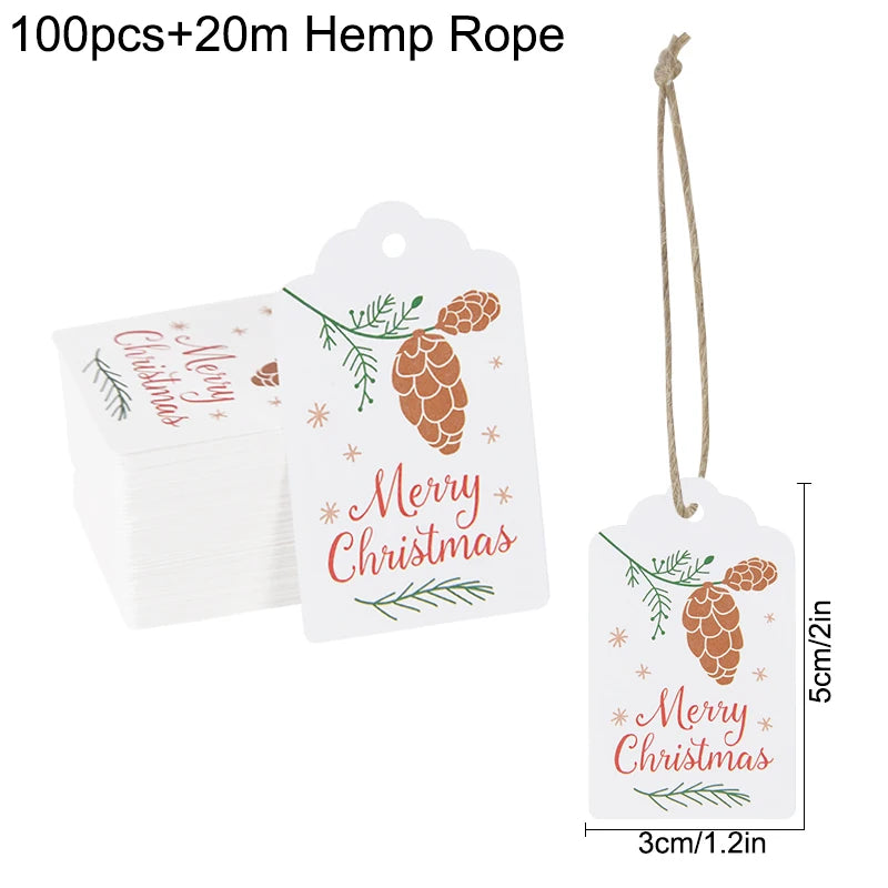 100-teiliges Frohe Weihnachten Kraftpapier Etiketten Set zum Aufhängen