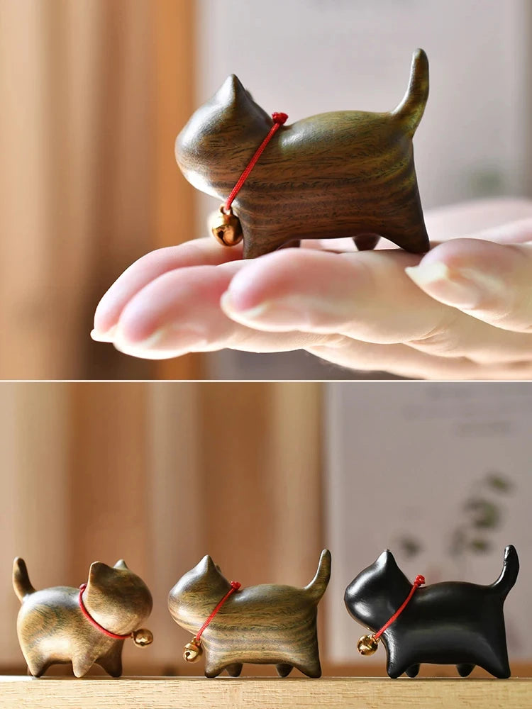 Handgeschnitzte Tierfiguren aus Naturholz – Katze & Hund Miniatur Deko