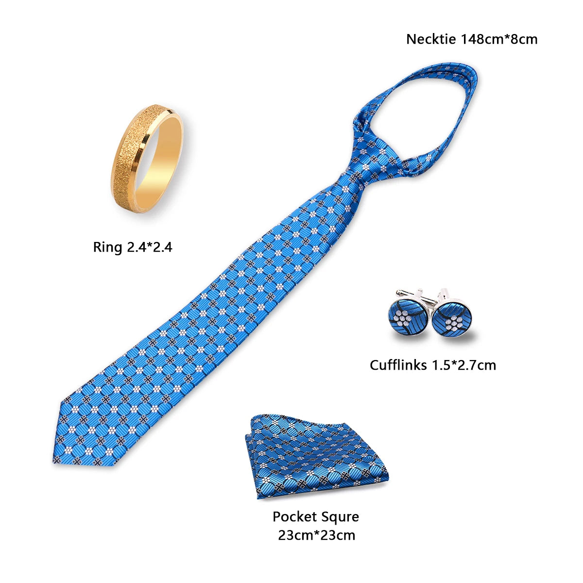 Herren Krawattenset Gold Ring, Manschettenknöpfe, Einstecktuch Festlich