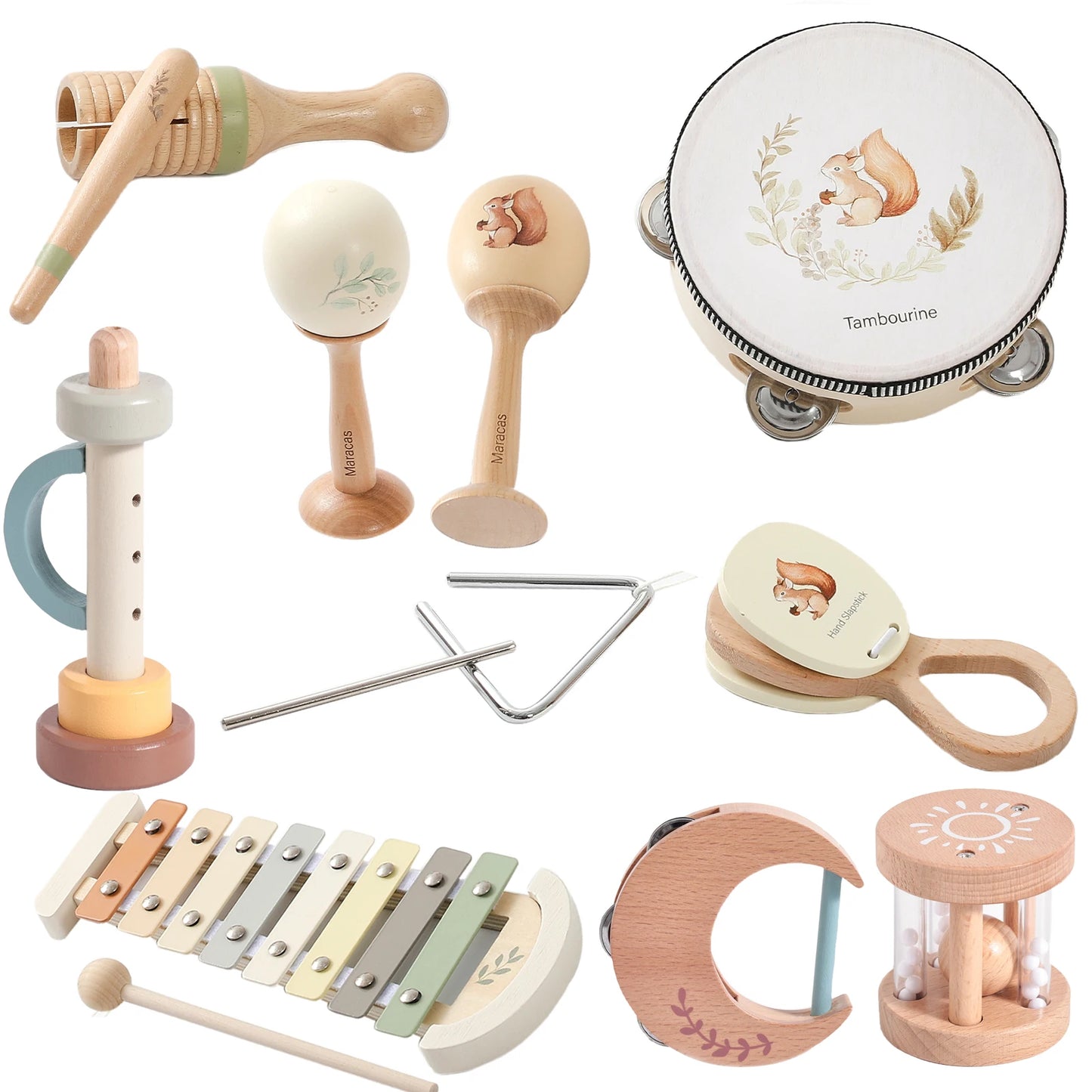 Pädagogisches Holz Musikinstrument Set für Babys - Kleinkinder | Xylophon Trommel