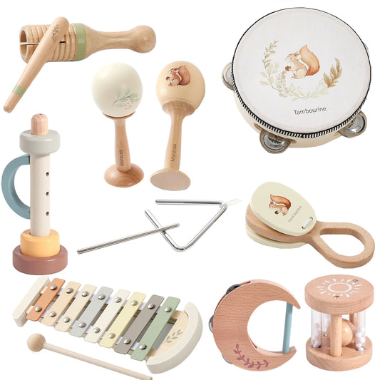 Pädagogisches Holz Musikinstrument Set für Babys - Kleinkinder | Xylophon Trommel