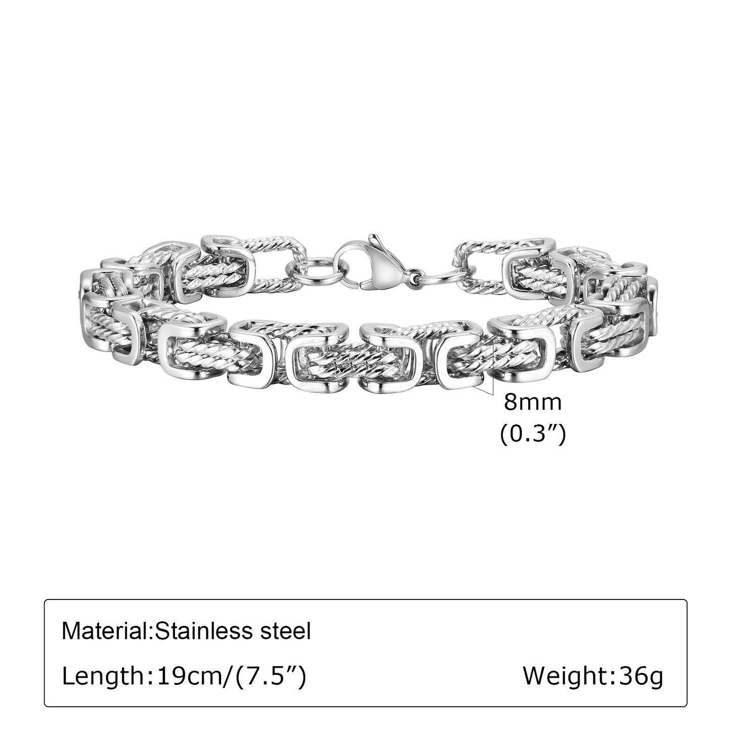 Byzantinisches Herren Armband aus Edelstahl 8mm Retro Grau