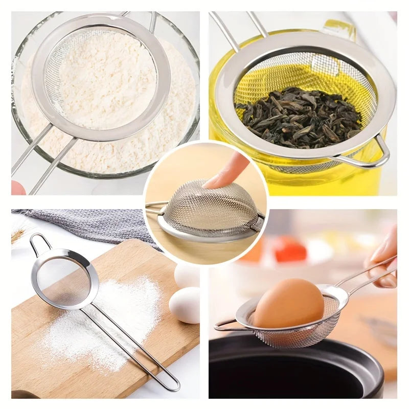 3 teiliges Feinmaschiges Edelstahl Sieb Set mit Griff