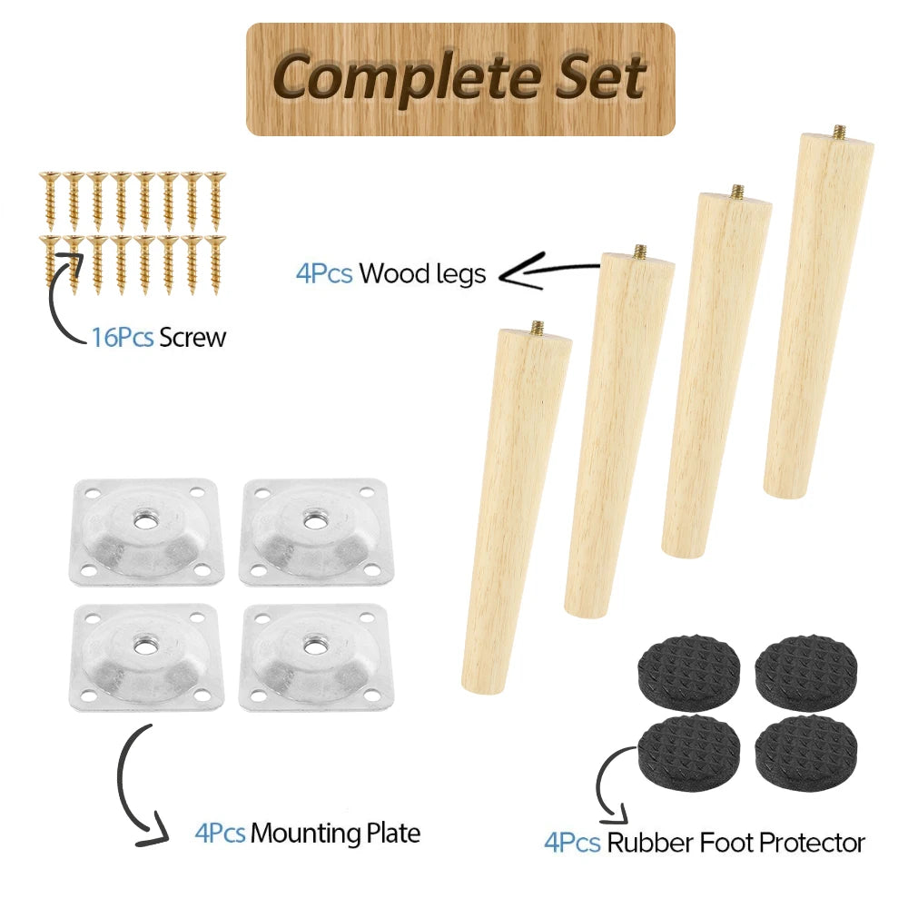 4er Set Möbelbeine aus Holz 8-25 cm mit Schrauben für Sofa und Tisch