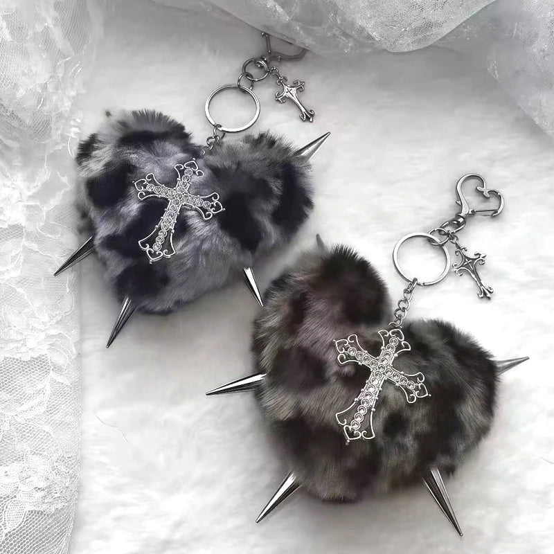 Punk Schlüsselanhänger Herz Leopardenmuster Nieten Grunge Tasche Deko-Yabubest - Home & More