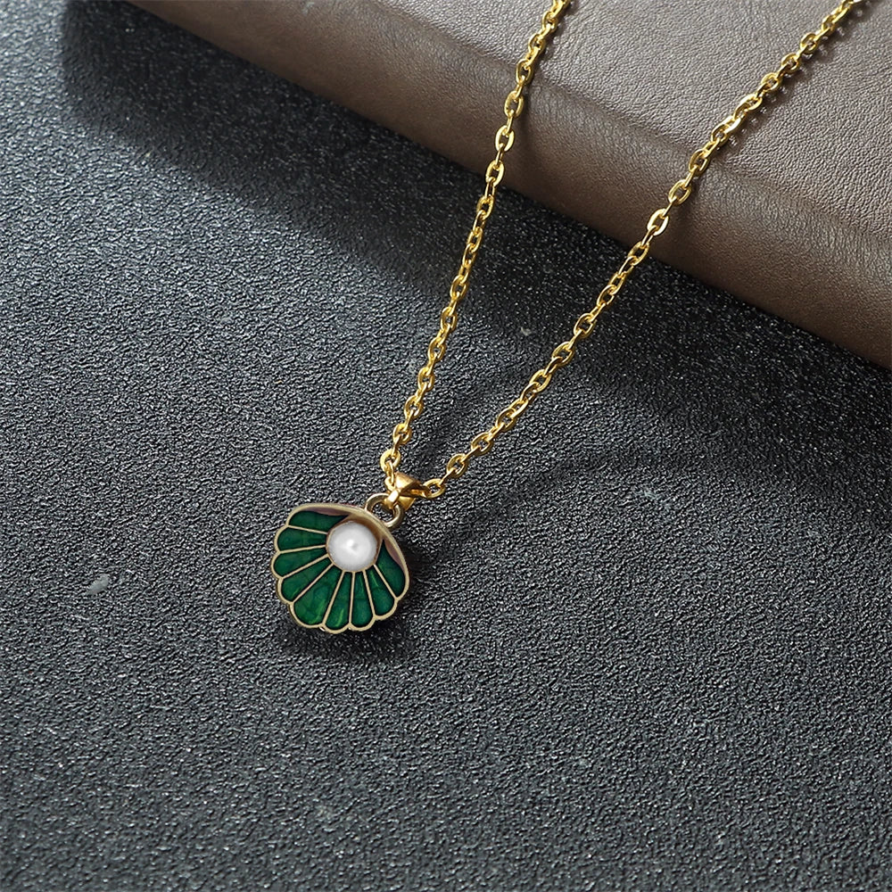 Boho Muschel Perlenanhänger Halskette mit verstellbarer O Kette