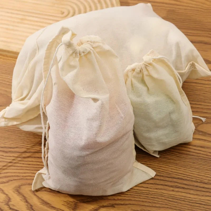 Baumwollbeutel mit Kordelzug als wiederverwendbares Filtertuch