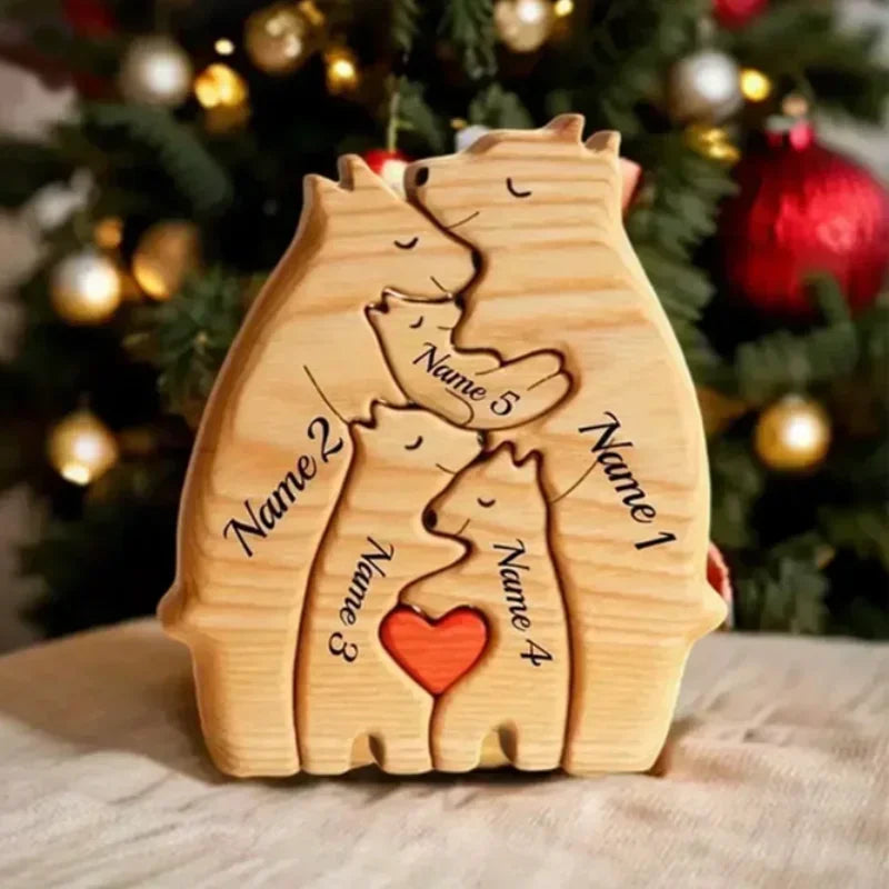 Personalisierbares Familienpuzzle aus Holz als Dekoration und Geschenk