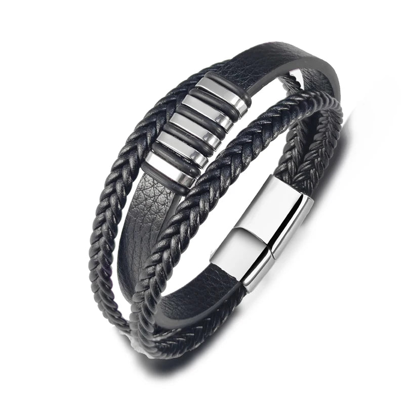 Herren Leder Armband mit Edelstahl Magnetverschluss 3 Größen 3 Farben