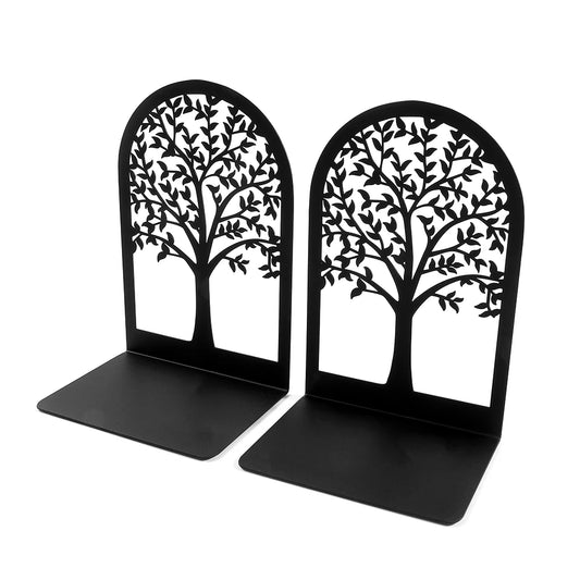 2 Stück Baum des Lebens Buchstützen schwarz für Schreibtisch und Büro