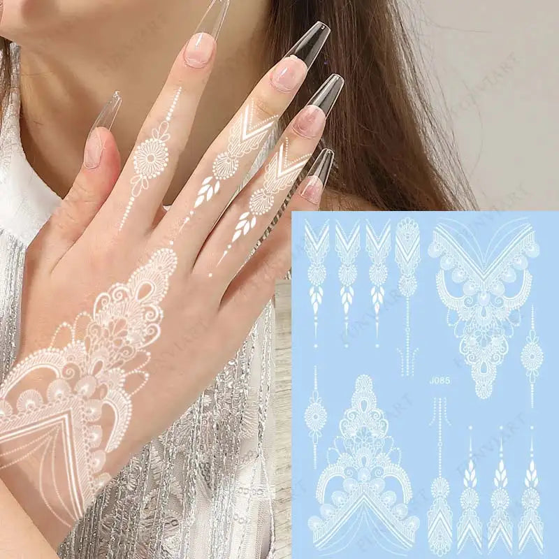 Weiße Henna Temporäre Tattoos für Frauen Hand Mehndi Party Körperkunst