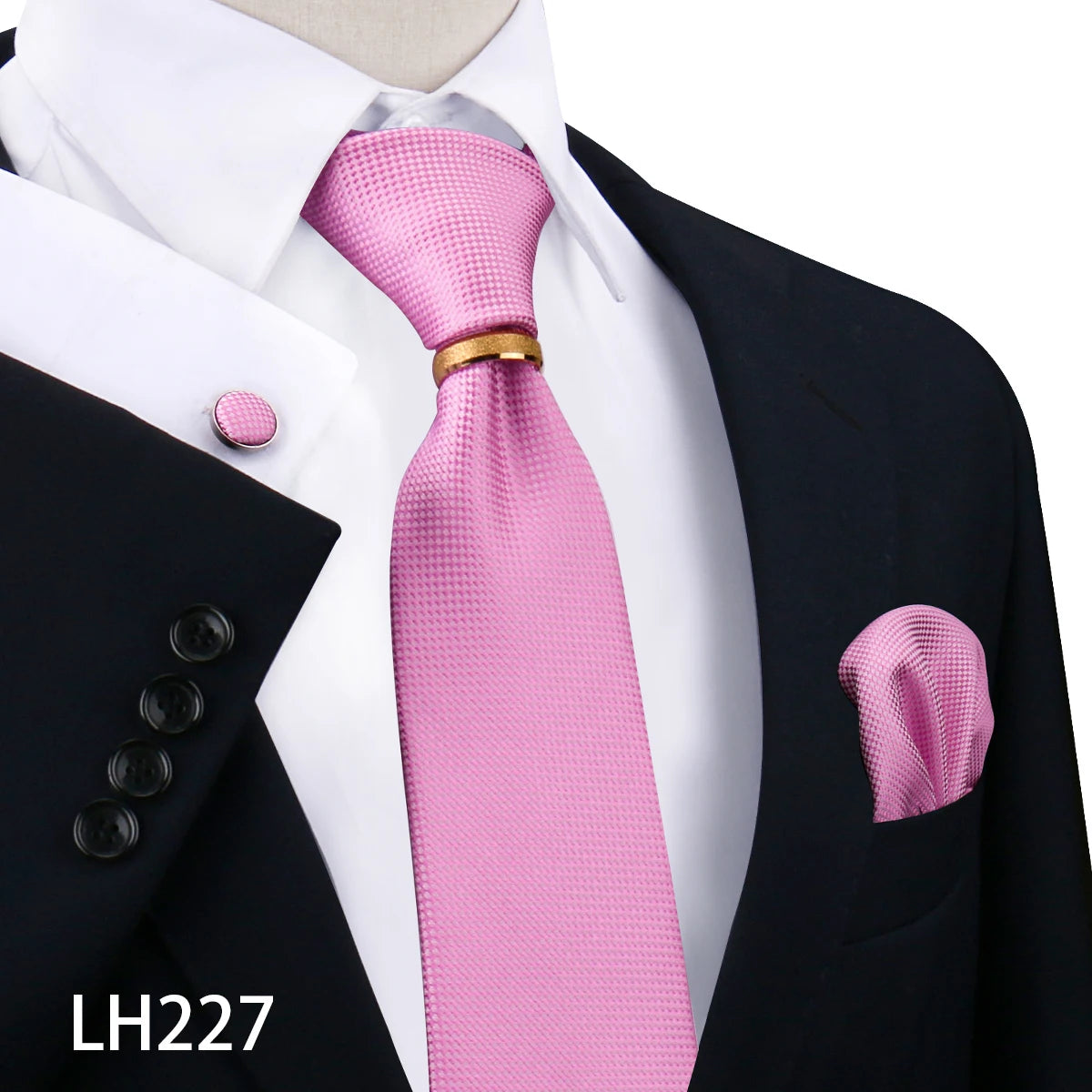 Herren Krawattenset Gold Ring, Manschettenknöpfe, Einstecktuch Festlich