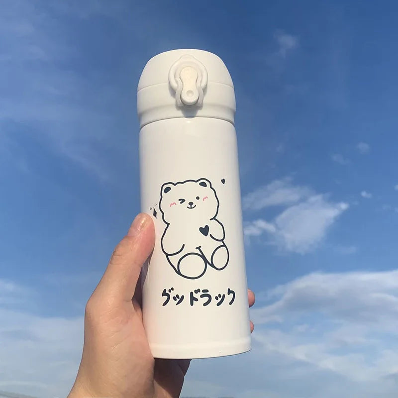 Isolierte Edelstahl-Thermoflasche mit Cartoon Bär, 350/480 ml – heiß - kalt genießen