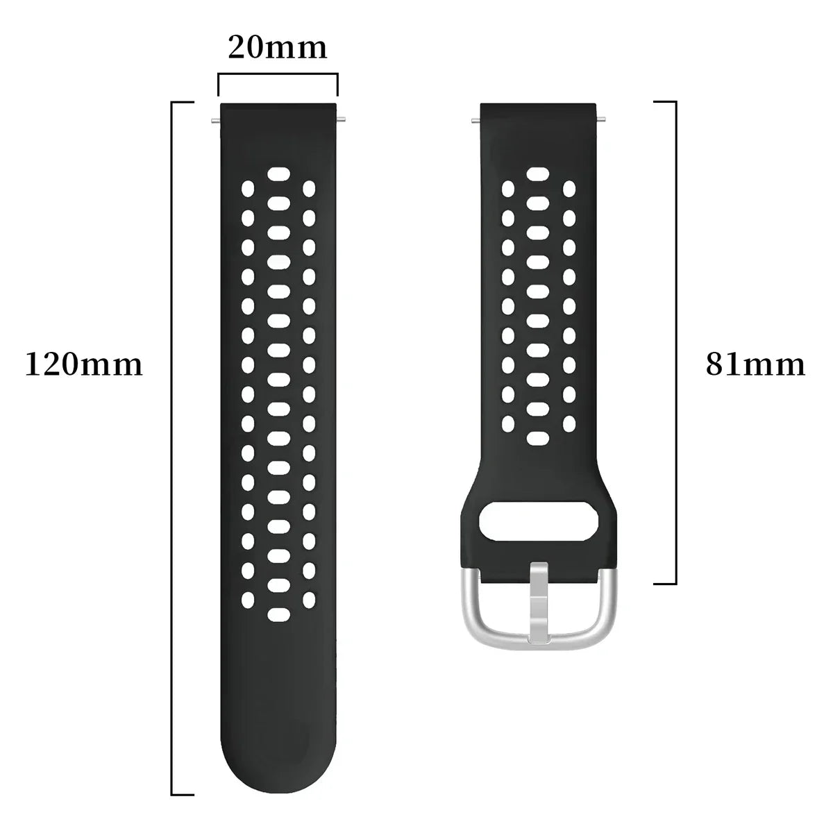 20 mm atmungsaktives Silikon-Uhrenarmband für Sport - Alltag