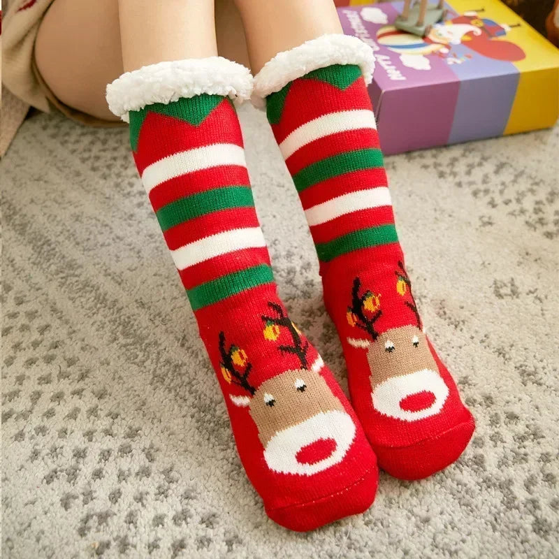 2er Set flauschige Damen Thermo-Socken rutschfest warm Plüsch Weihnachten