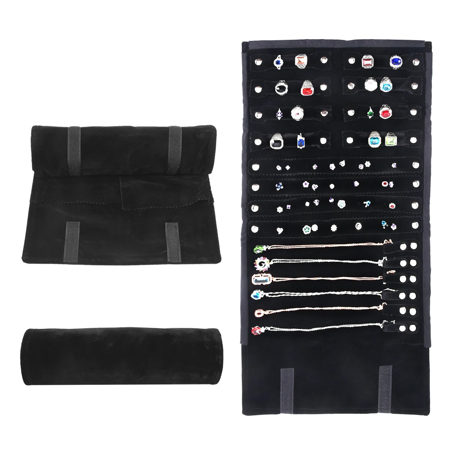 Eleganter Reise Schmuck Organizer aus Samt – Aufrollbar & Faltbar