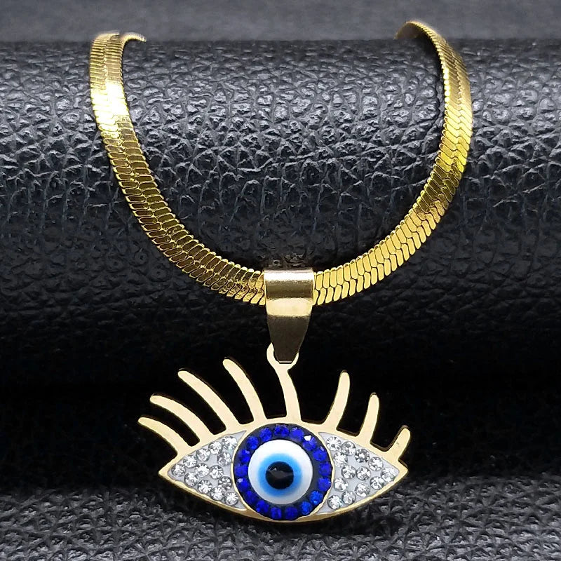 Eleganter Kristall Choker mit Evil Eye Design aus Edelstahl