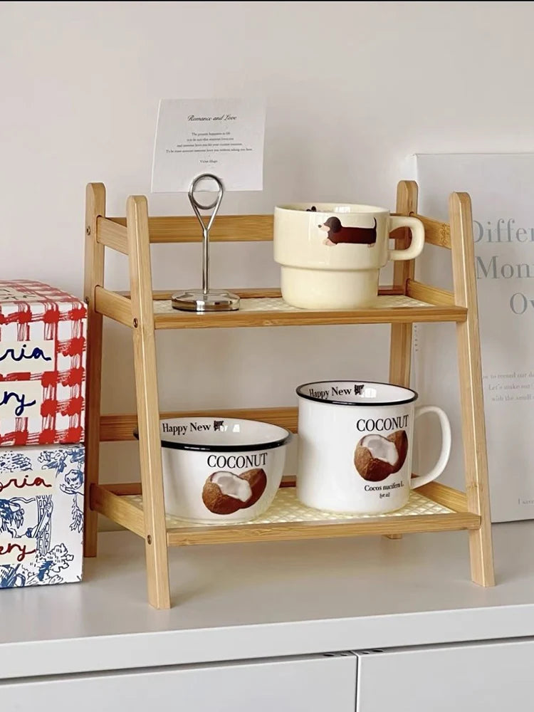 Praktisches 2-lagiges Bambus Aufbewahrungsregal für Küche und Wohnbereich