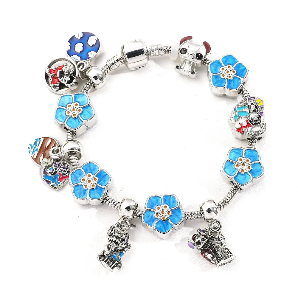 Unisex Charms Perlenarmband mit Cartoon Anhängern und Schlangenkette