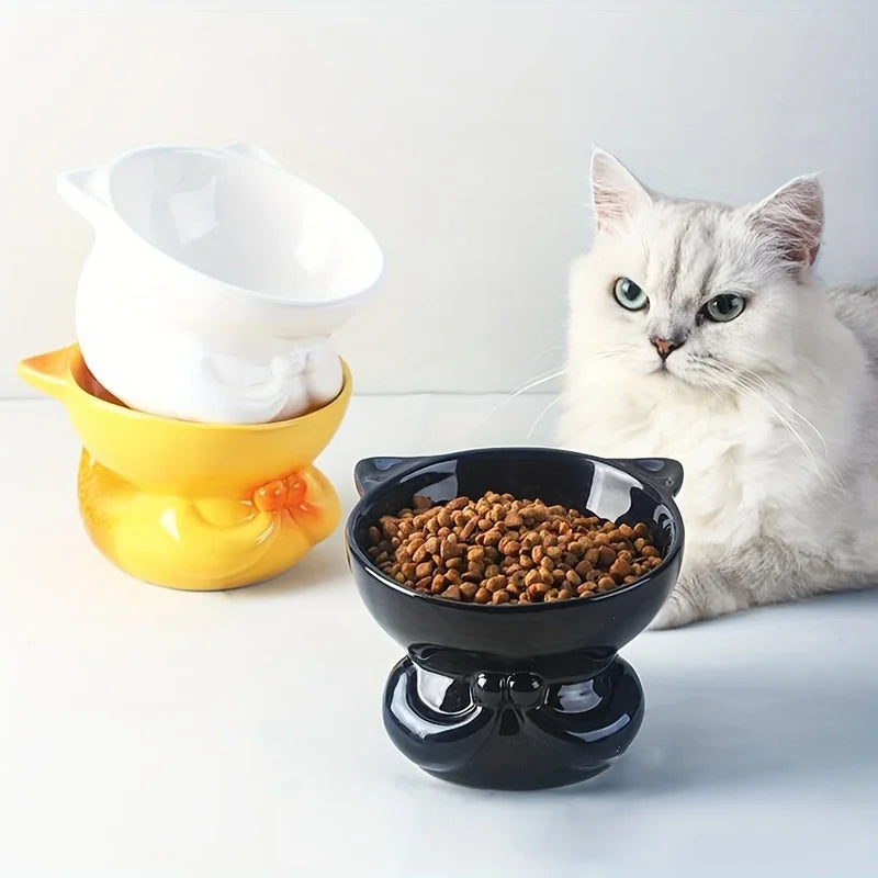 Erhöhte Keramik Katzenschüssel mit Halsschutz 300ml Futter Trinknapf
