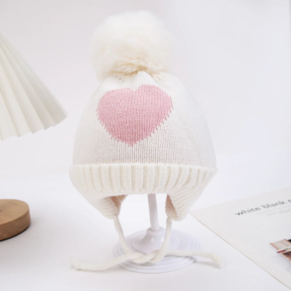 Gestrickte Baby Mütze mit Pompom für 0-3 Jahre unisex Herbst Winter