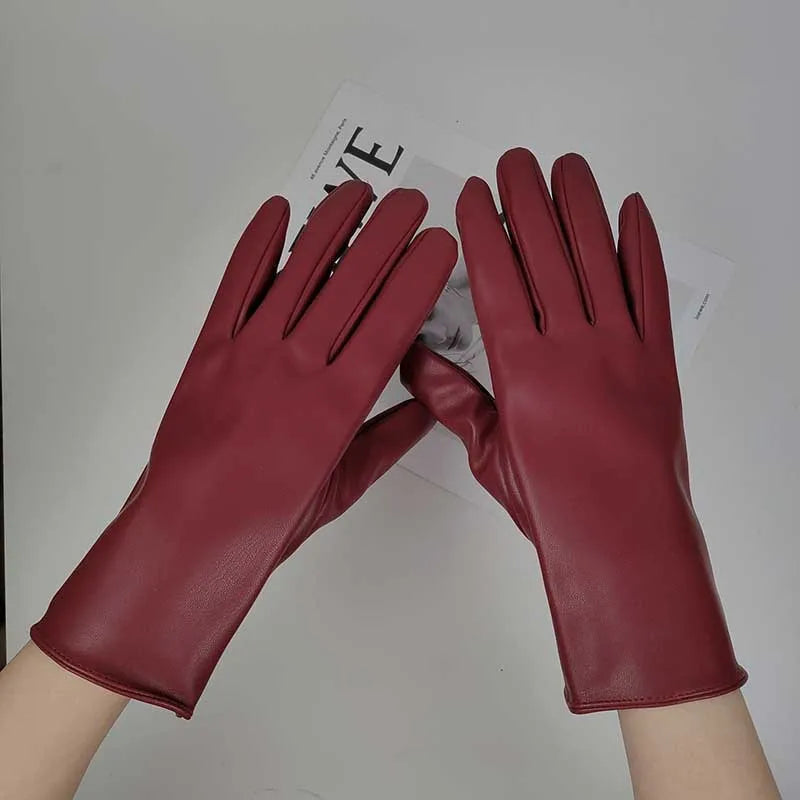 Winter Damen Handschuhe Kunstleder Wasserdicht Winddicht Warm Plüsch Sport